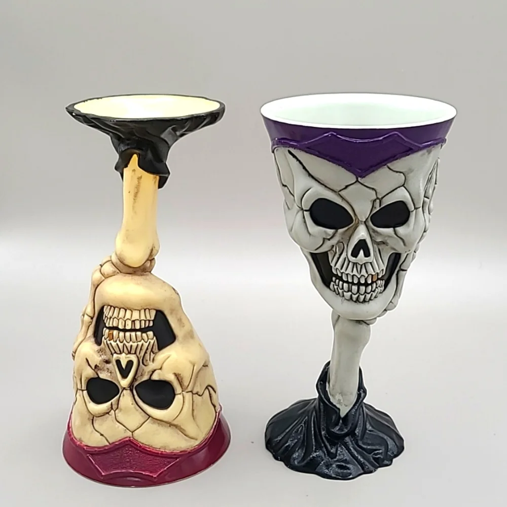 Skull Goblet Hard Plastic Wine Glasses, Set of 2, One is Purple, One is Maroon